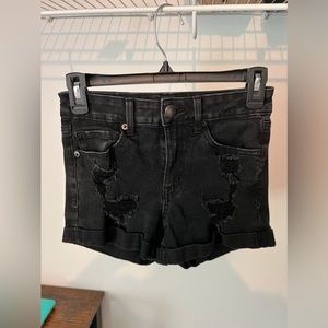 Aeropostale Black Distressed High-Rise Midi Shorts